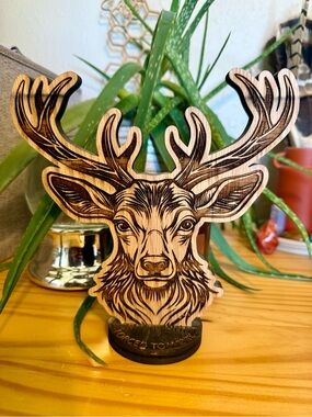 Wood Burned Deer Head Wood Art